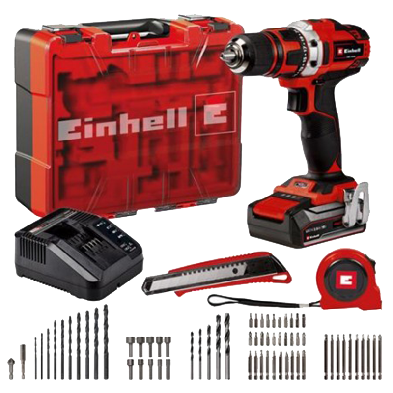 Taladro Einhell TE-CD 18/40 Li (2baterias 2.5ah)+69 pzas(4513958)